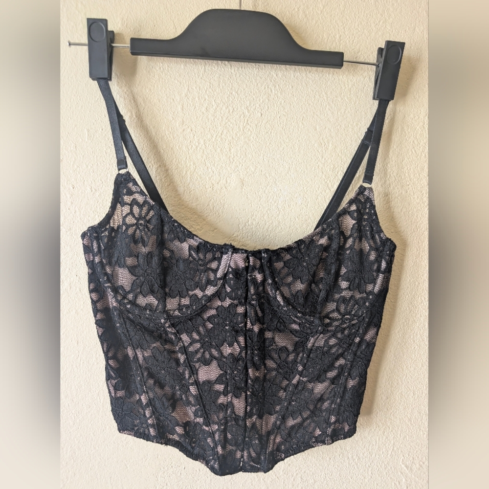 White Fox Black Lace Bustier Corset Top